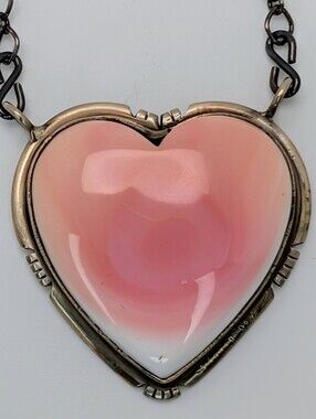 Scott Skeets Navajo Handmade Native Large Pink Conch Necklace S925 Sterling Silv